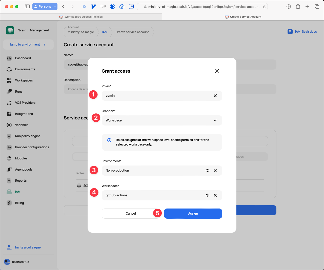 Assign admin to the workspace