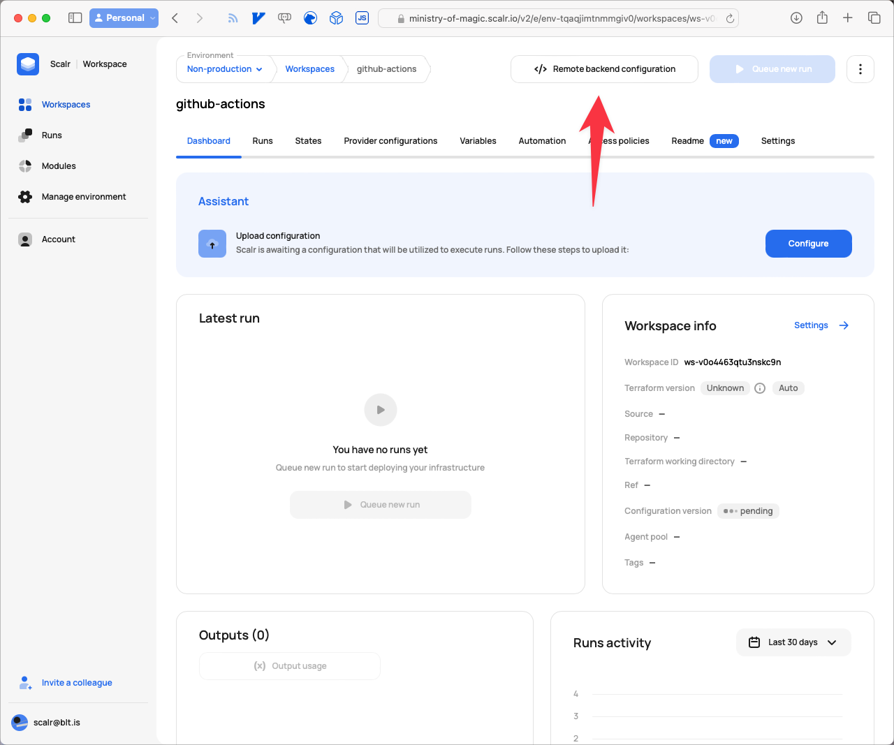 Navigate to the remote backend configuration in Scalr