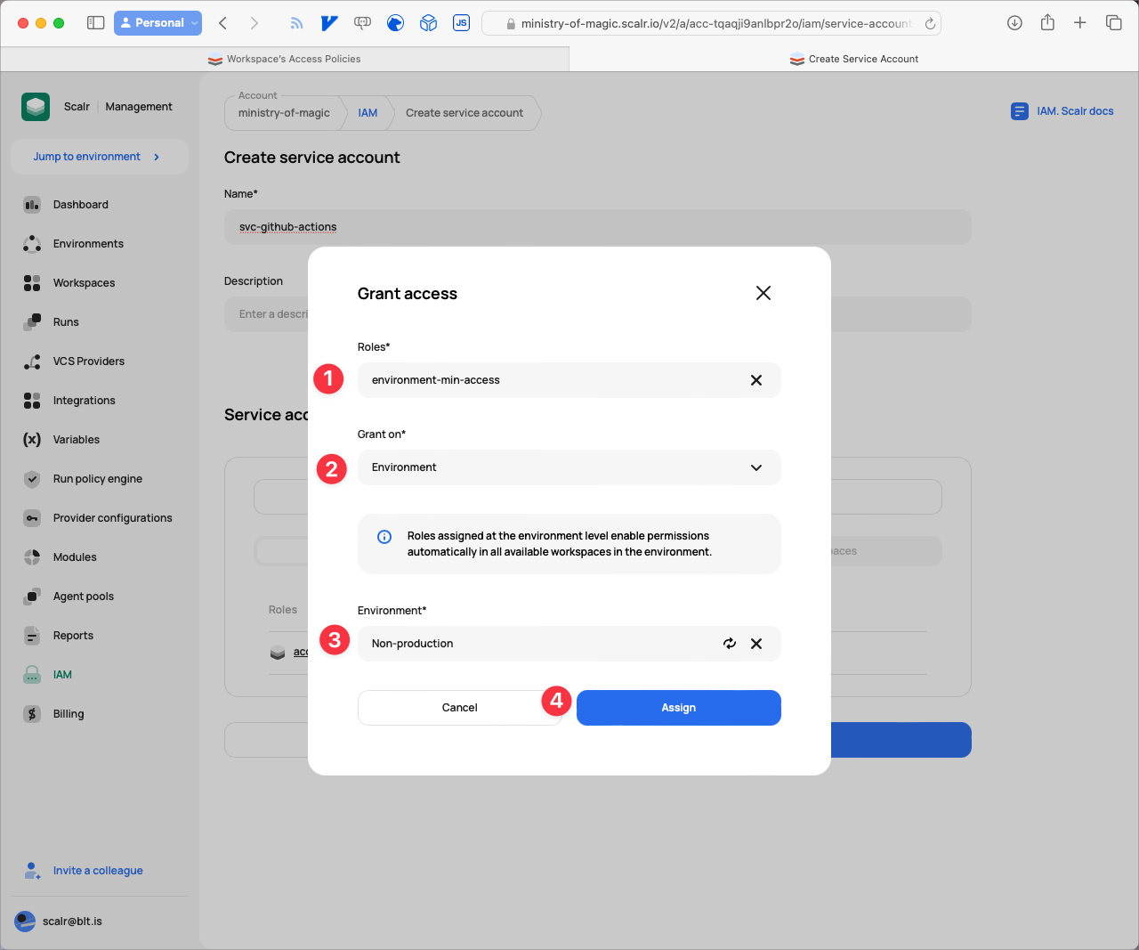 Assign on the environment in Scalr