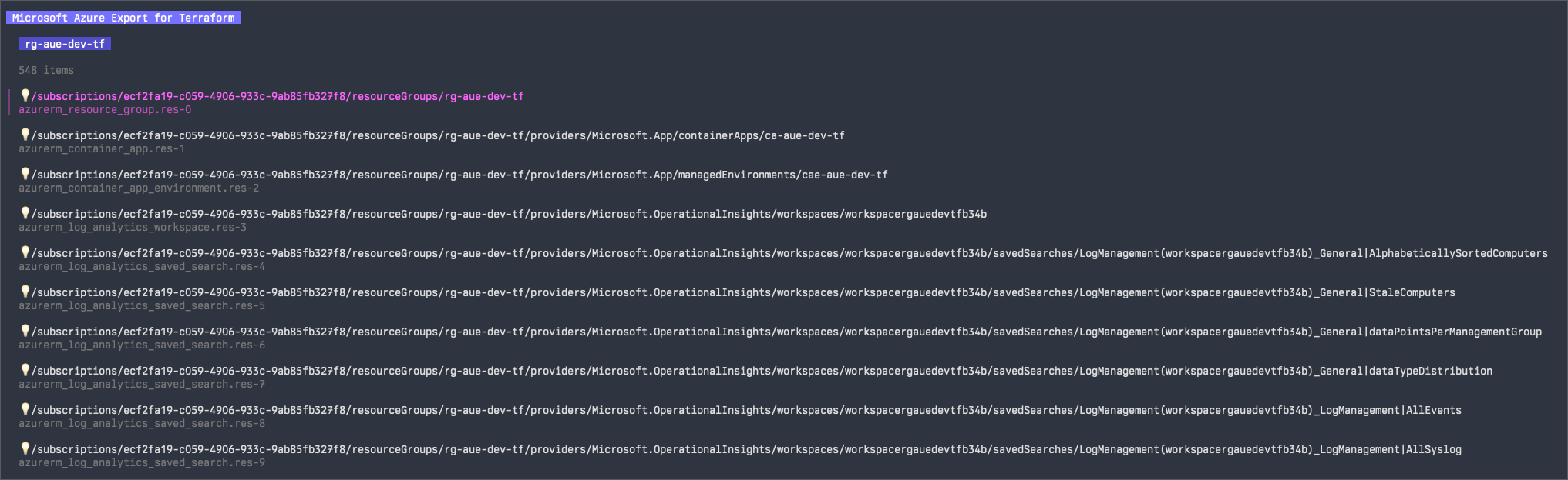 Example of items to import