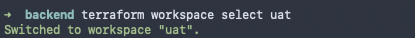 Terminal output of terraform workspace select switching to the uat Scalr workspace