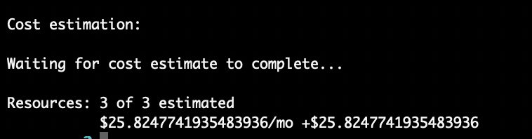 Terraform Cloud UI displaying monthly cost estimation and evolution from previous state